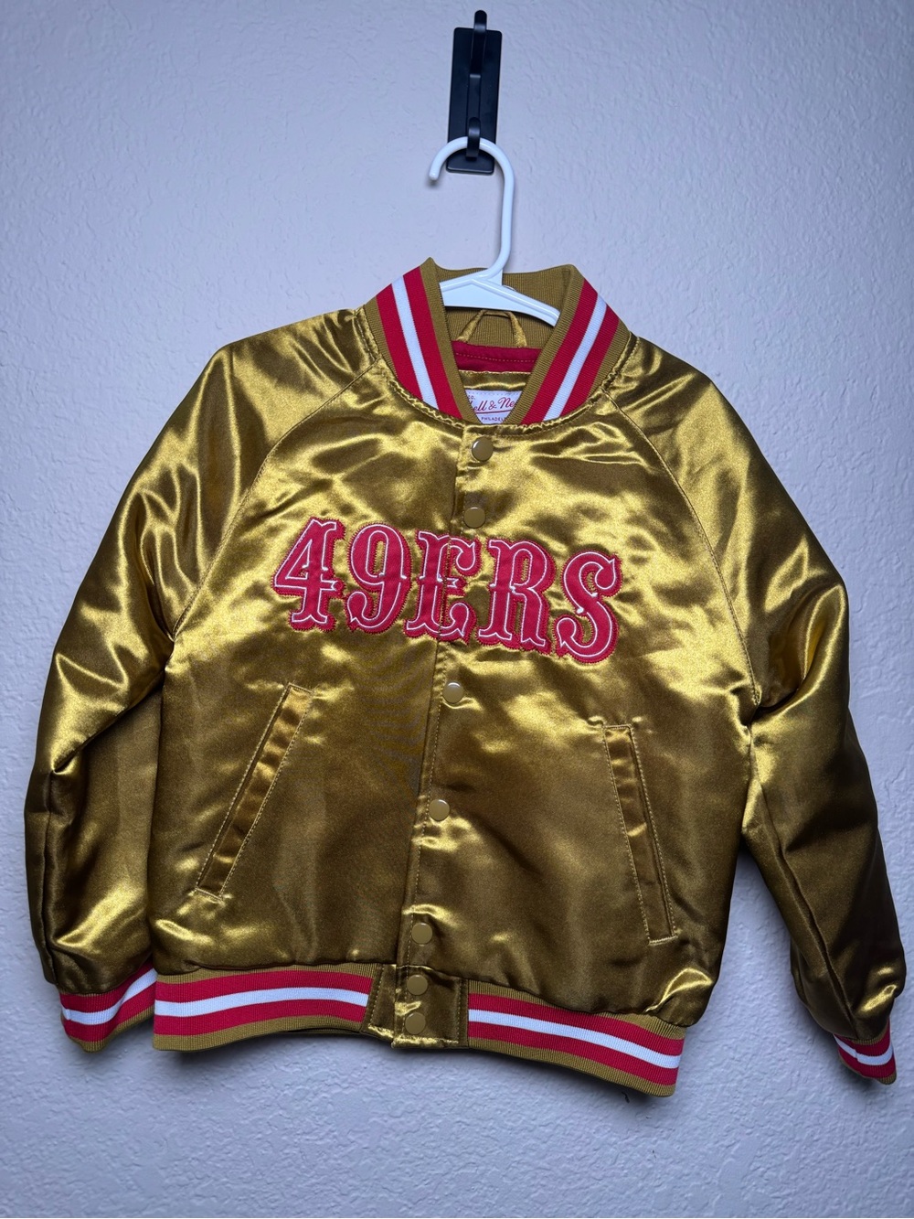 Mitchell & Ness Kids Metallic Gold and Red Satin Jacket